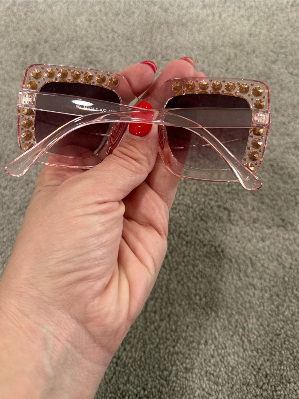 Pink Rhinestone Square Sunglasses - Picture 2 of 2